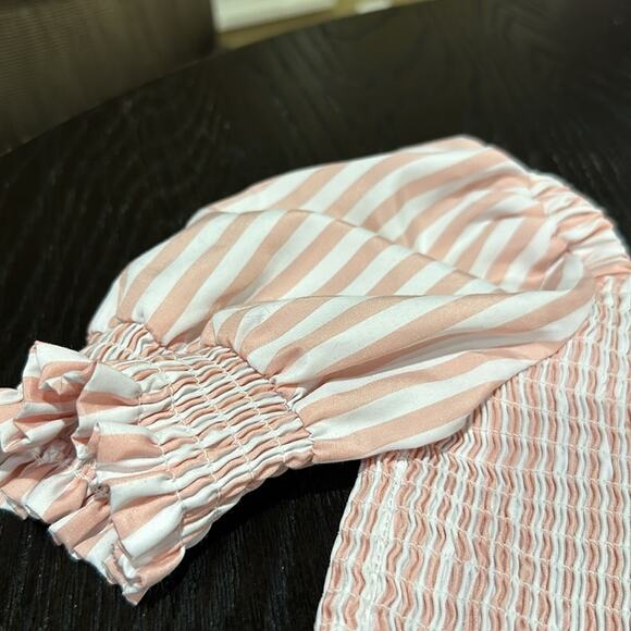 Habitual kid Short Puff Sleeve Smocked Stripe Top& Lace Up Front Denim Short 5/6 - Picture 5 of 7